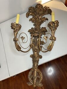 Signed Vintage Louis Xv Gold Gilt Tole Two Light Regence Wall Sconce 39 Tall