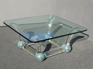 Vintage Mid Century Modern Coffee Table Lucite Sabre Legs Turquoise Ball Feet