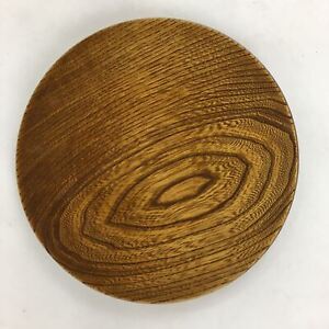 Japanese Brushed Lacquer Wooden Plate Vtg Round Natural Grain Brown Ur684