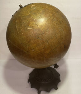 Antique 1924 Terrestrial Globe Denoyer Geppert 12 Cast Bronze Art Nouveau Stand