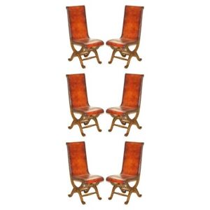 Six Restored Brown Leather Oak Spanish Pierre Lottier Alamazan Dining Chairs 6