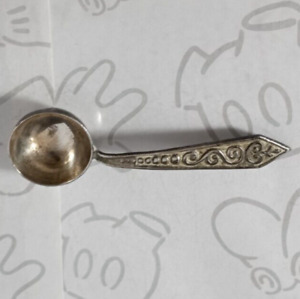Salt Spoon Sterling Silver 0925 Vintage 2 Swirls Dots