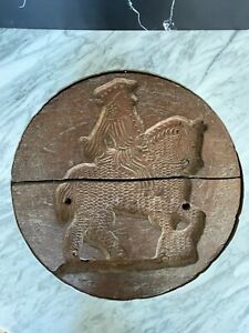 Antique Pennsylvania Dutch Springerle Hand Carved Wood Boar Cheese Mold Press 1