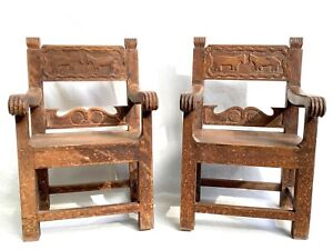 Small Pair Of Spanish Colonial Style Armchairs Circa 1920 Big Doll Chairs 
