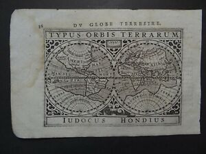 1618 Bertius Atlas Hondius World Map Typus Orbis Terrarum Globe Terrestre