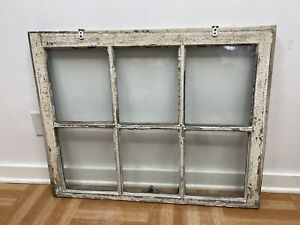 Vintage Wood Window Sash 6 Pane Glass Picture Frame Chic White Antique Salvage 4