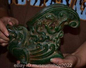 8 Old China Green Jade Carved Fengshui Dragon Pixiu Qilin Beast Zun Teacup Cup