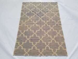 Vintage Handmade Traditional Geometric Beige Grey Kilim Rug Carpet 240x168cm