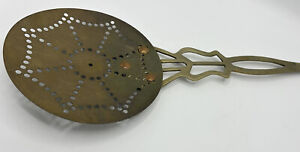 Stunning Vintage Brass Copper Fireplace Hearth Strainer Sieve Skimmer Spoon