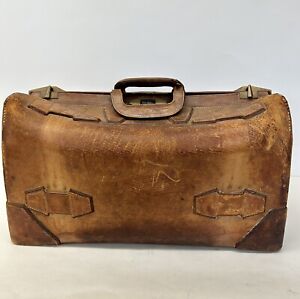 Vintage Large Belber Traveling Good Brown Leather Doctor Bag Damaged As Is