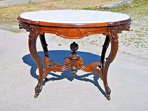 Rosewood Victorian Marble Top Center Lamp Table Inset Marble