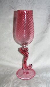 Vintage Cranberry Swirl Murano Glass Figural Goblet Late 20th Century