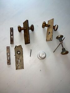 Vintage Brass Plated Door Knobs W Skeleton Key Backplates No Keys Lot