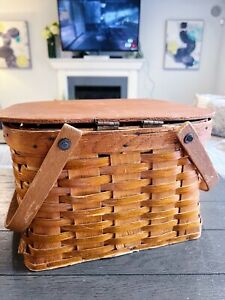 Small Antique Wooden Pie Picnic Basket Primitive Country Farm