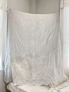 60x65 Unique Handmade Cornely Antique Lace Bed Tambour Curtain Drape Chateau Wh