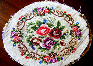 19c Antique Needlepoint Petit Point H Embroider Salvage Mini Gobelin France 6x5 