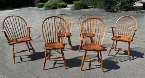 Set Of 6 D R Dimes Bamboo Windsor Chairs Consisting Of Two Continuous W Arms