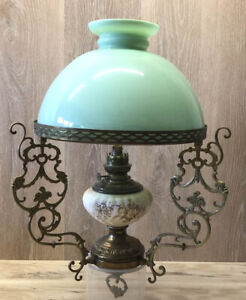 Antique Vintage French Hanging Lamp Kerosene Oil Chandelier Opaline Glass