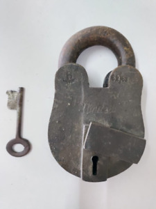 1910 Working Brass Padlock Lock Key Old Rare Collectible