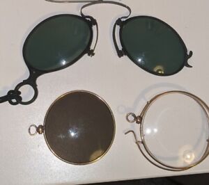Antique Eyewear Lot Sprung Monocle Sunglass Monocle Pince Nez Chain