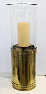 Antique Vintage Brass Blown Glass Hurricane Candle Holder Mission 20 Tall Large