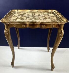 Vtg Italy Gold Regency Ornate Molded Resin Small Side Table Italian Florentine