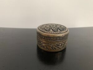 Silver Plated Snuff Jewelry Box South East Asian Old Antique 1 5in D