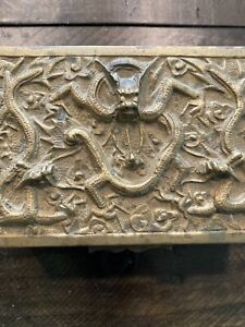 Beautiful Heavy Antique Early 20th Century Chinese Brass Solid Dragon Box