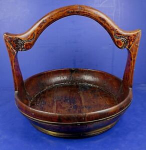 Antique Chinese Qing Dynasty Wooden Flower Gathering Basket