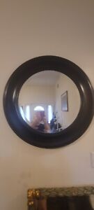 Antique Heavy Solid Wood Round Framed Beveled Plate Glass Mirror Circa 1918