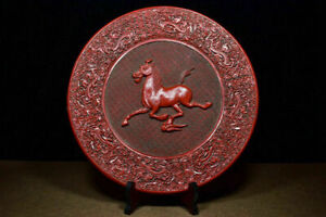 Chinese Lacquer Ware Handcarved Exquisite Horse Plate 22517