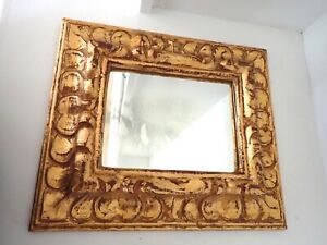 Vintage Italian Florentine Carved Wood Picture Frame Mirror Gold Gilt Wall Art