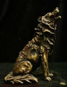 China Copper Brass Fengshui Animal Wolf The Sirius Beast Arts And Crafts Statue