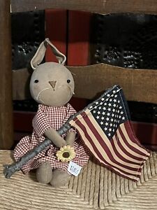 Sweet Grubby Primitive Country Farm Bunny Rag Doll Patriotic Usa Flag 10 