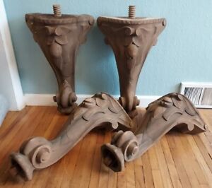 Antique Set 4 Square Grand Piano Legs Victorian Carved Wood Table 24 Tw Schmidt