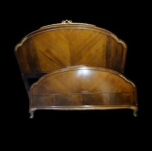 French Louis Xvi Neoclassical Carved Walnut Bed With Gold Accents