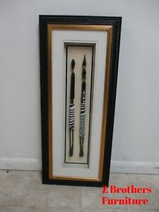 Gold Black Carved Frame Shadow Box African Design Tribal Spears Framed Aa