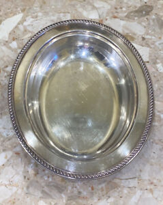 Vintage Silverplate Electroplate 9x11x1 75 Oval Serving Dish Beaded Rim
