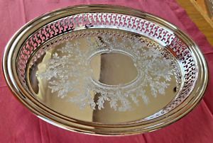 Vtg Oneida Silver Plated Reticulated Gallery Oval Serving Tray 10 3 4 X1 3 8 