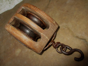 Vintage Original Nautical Maritime In Wood Double Pulley Sheave Tool