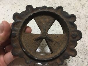 Small Ornate Antique Salvaged Hardware Wood Stove Air Inlet Rusty Cast Iron 4 