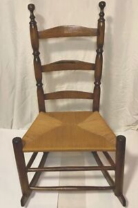 Early New England Ladderback Shaker Style Student Nursery Sewing Rocking Chair