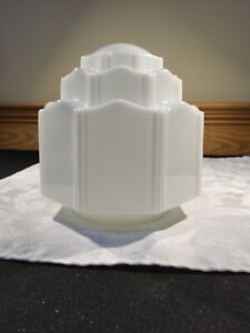 Atq Art Deco Skyscraper Wedding Cake Milk Glass Ceiling Light Shade Globe 4 