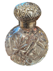 Antique Large Edwardian Chester Silver And Cut Glass Perfume Bottle 1901