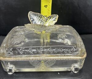 Vintage Glass Lauren Juniper Monarch Butterfly Box Divided Please Read 