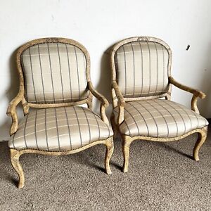 French Provincial Lounge Chairs With Brass Nails A Pair