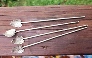  4 Mexico Sterling Silver Iced Tea Leaf Spoons 8 Long