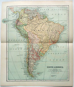 South America Original 1895 Map By Dodd Mead Company Antique