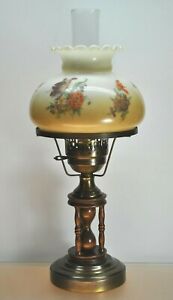Vintage Floral Gwtw Hurricane Lamp With Chimney Wood Hourglass Design