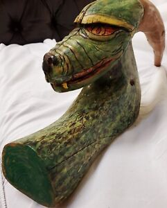 Folk Art Carved Dragon Snake Sculpture Great Design Paint Signed On Back Tuvi